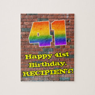 41st Birthday: Fun Graffiti-Inspired Rainbow 41 Jigsaw Puzzle