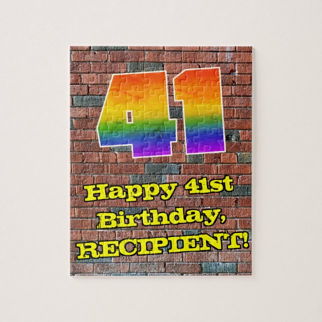 41st Birthday: Fun Graffiti-Inspired Rainbow 41 Jigsaw Puzzle (Vertical)