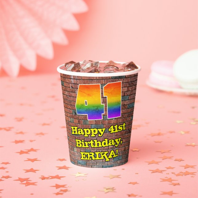 41st Birthday: Fun Graffiti-Inspired Rainbow 41 Paper Cups (Insitu)