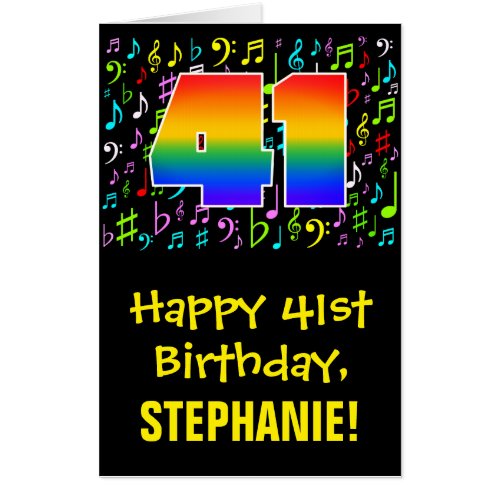 41st Birthday Fun Music Symbols  Rainbow  41 Card