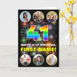 [ Thumbnail: 41st Birthday: Fun Rainbow #, Custom Name & Photos Card ]