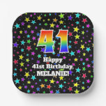 [ Thumbnail: 41st Birthday: Fun Stars Pattern and Rainbow “41” Paper Plates ]