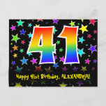 [ Thumbnail: 41st Birthday: Fun Stars Pattern, Rainbow 41, Name Postcard ]