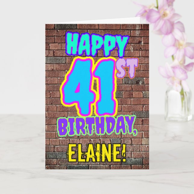 41st Birthday - Fun, Urban Graffiti Inspired Look Card (Orchid)