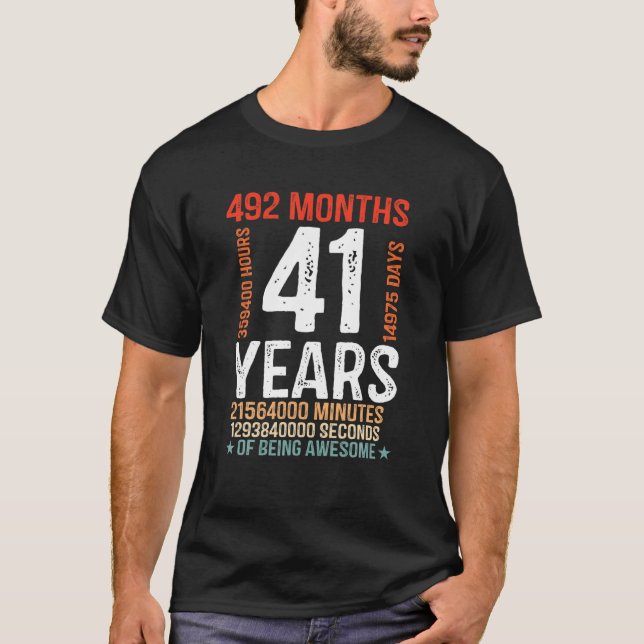 41St Birthday Gifts 41 Years Old 492 Months Retro T-Shirt (Front)