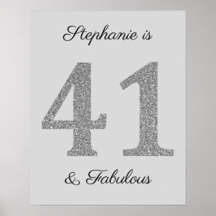 41st Birthday Grey Silver Glitter Sparkle Elegant Poster