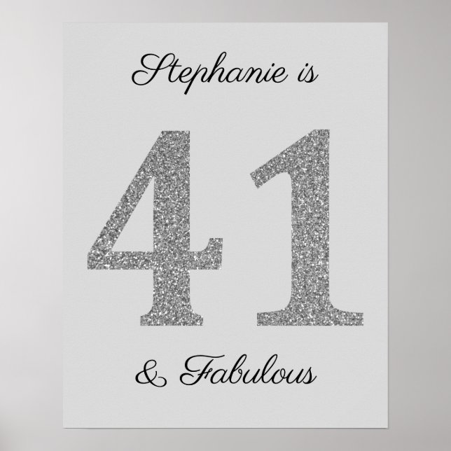 41st Birthday Grey Silver Glitter Sparkle Elegant Poster (Front)