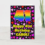 [ Thumbnail: 41st Birthday: Loving Hearts Pattern, Rainbow # 41 Card ]