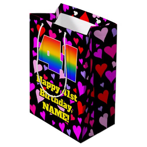 41st Birthday Loving Hearts Pattern Rainbow  41 Medium Gift Bag
