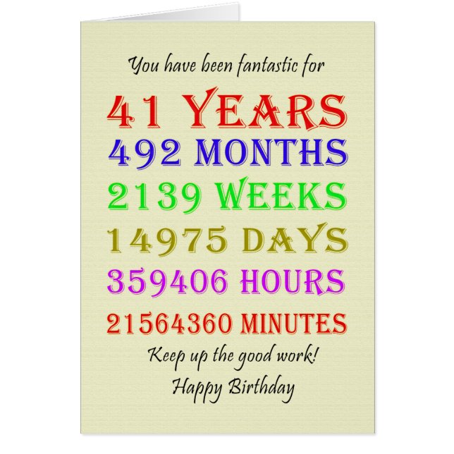 41st Birthday Milestones Cards (Front)