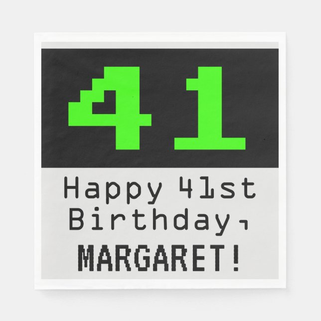 41st Birthday - Nerdy / Geeky Style "41" & Name Napkins (Front)