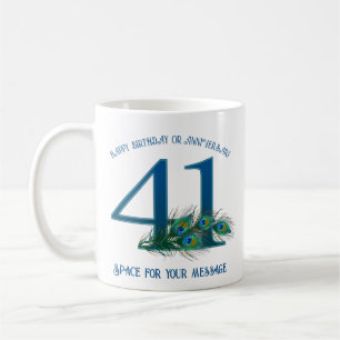 41st Birthday Or Anniversary Peacock Feather Coffee Mug