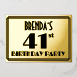 [ Thumbnail: 41st Birthday Party — Art Deco Look “41” + Name Invitation ]