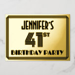 [ Thumbnail: 41st Birthday Party — Art Deco Style “41” & Name Invitation ]