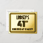 [ Thumbnail: 41st Birthday Party ~ Art Deco Style “41” + Name Postcard ]