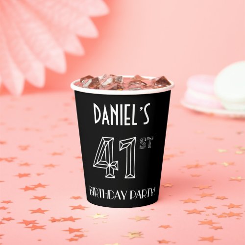 41st Birthday Party Art Deco Style  Custom Name Paper Cups