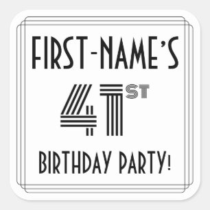 41st Birthday Party: Art Deco Style + Custom Name Square Sticker