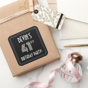 41st Birthday Party: Art Deco Style & Custom Name Square Sticker