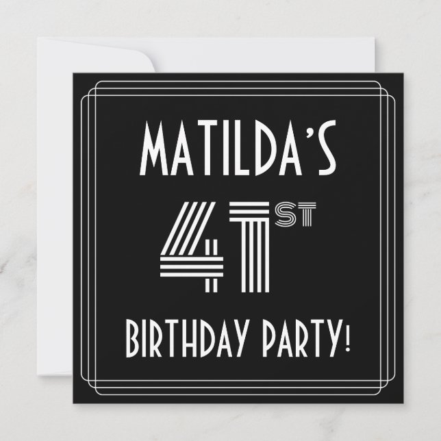 41st Birthday Party: Art Deco Style w/ Custom Name Invitation (Front)