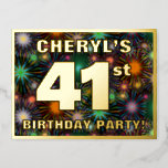 [ Thumbnail: 41st Birthday Party: Bold, Colorful Fireworks Look Postcard ]