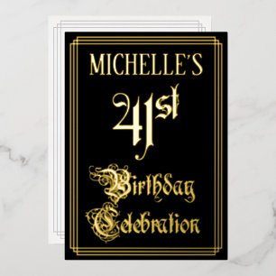 41st Birthday Party — Fancy Script & Custom Name Foil Invitation