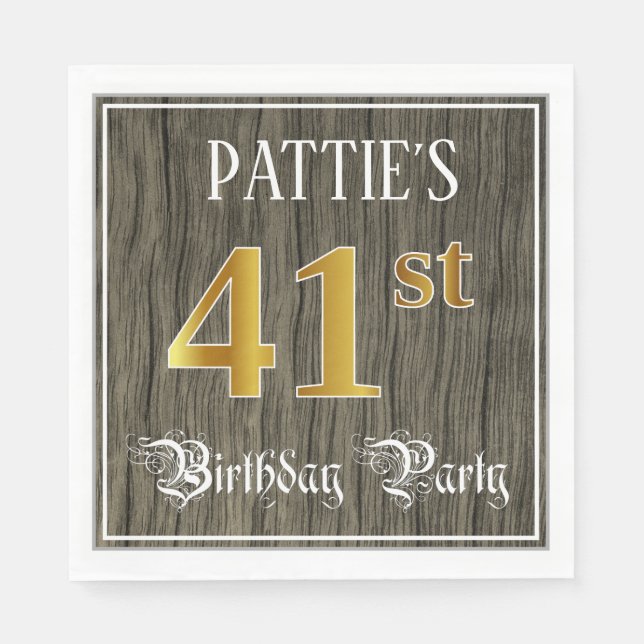 41st Birthday Party — Faux Gold & Faux Wood Looks Napkins (Front)