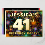[ Thumbnail: 41st Birthday Party — Fun, Colorful Fireworks Look Invitation ]