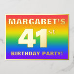 [ Thumbnail: 41st Birthday Party: Fun, Colorful Rainbow Pattern Invitation ]