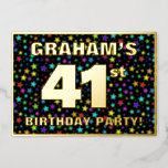[ Thumbnail: 41st Birthday Party — Fun, Colorful Stars Pattern Invitation ]