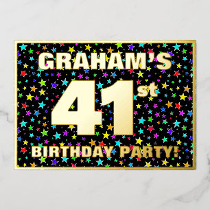 41st Birthday Party — Fun, Colorful Stars Pattern Foil Invitation