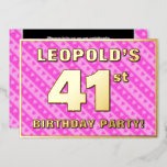 [ Thumbnail: 41st Birthday Party — Fun Pink Hearts and Stripes Invitation ]