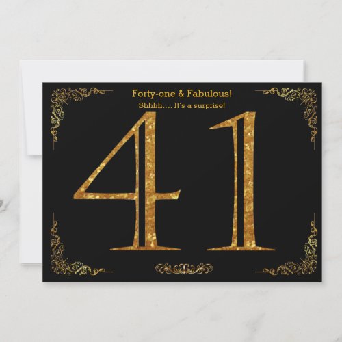 41st Birthday partyGatsby stylblack gold glitter Invitation