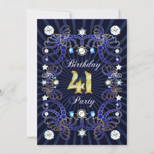 41st birthday party invite with masses of jewels