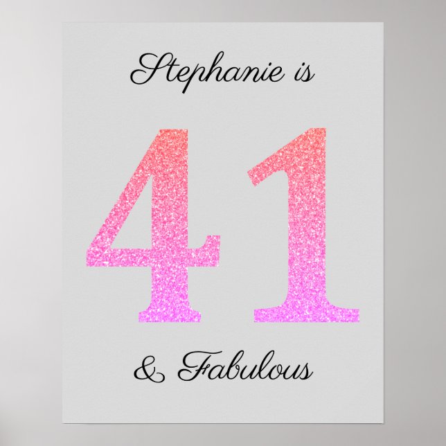 41st Birthday Pink Rose Gold Glitter Sparkle Cool Poster (Front)