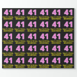 [ Thumbnail: 41st Birthday: Pink Stripes and Hearts "41" + Name Wrapping Paper ]
