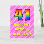 [ Thumbnail: 41st Birthday: Pink Stripes & Hearts, Rainbow # 41 Card ]