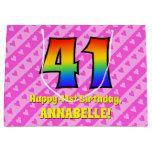 [ Thumbnail: 41st Birthday: Pink Stripes & Hearts, Rainbow # 41 Gift Bag ]