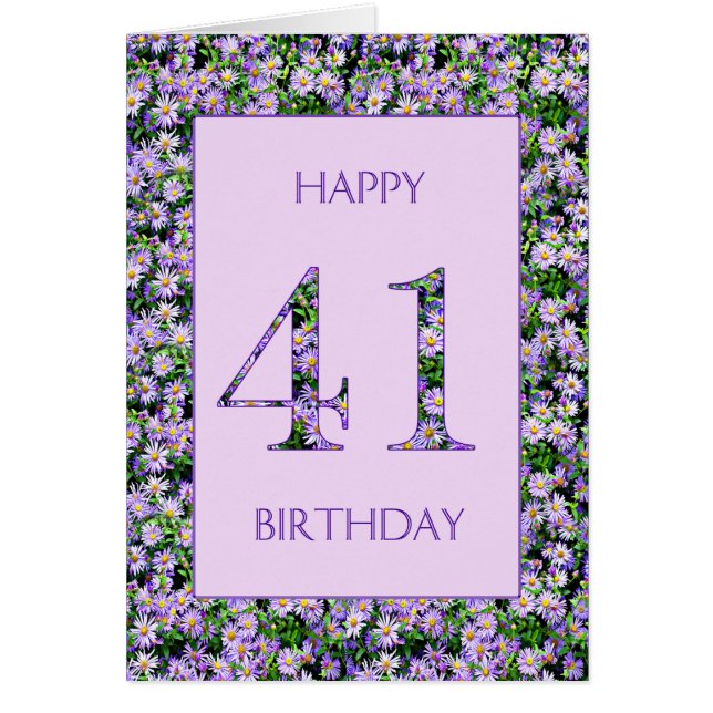 41st Birthday Purple Daisies Cards (Front)
