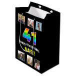 [ Thumbnail: 41st Birthday: Rainbow “41“, Custom Photos & Name Gift Bag ]
