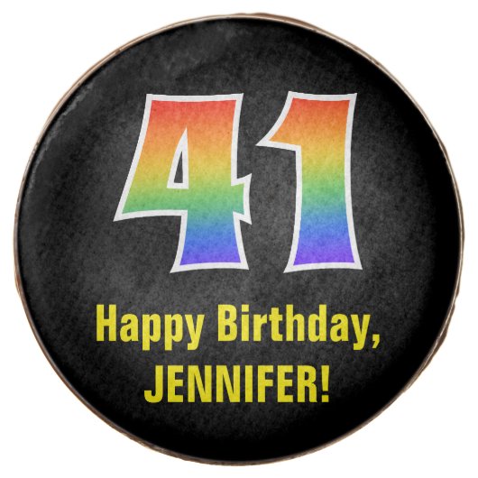 41st Birthday - Rainbow Spectrum Pattern Number 41 Chocolate Covered Oreo (Front)