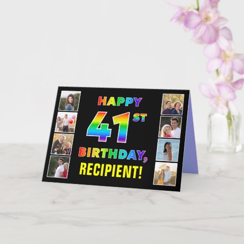 41st Birthday Rainbow Text Custom Photos  Name Card