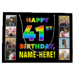 [ Thumbnail: 41st Birthday: Rainbow Text, Custom Photos & Name Gift Bag ]