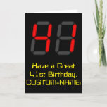 [ Thumbnail: 41st Birthday: Red Digital Clock Style "41" + Name Card ]