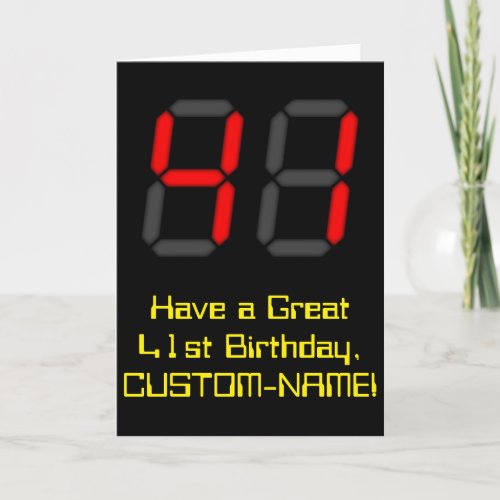 41st Birthday Red Digital Clock Style 41  Name Card