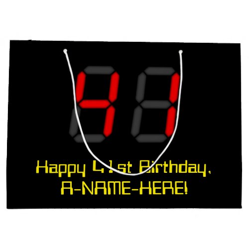 41st Birthday Red Digital Clock Style 41  Name Large Gift Bag