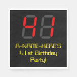 [ Thumbnail: 41st Birthday: Red Digital Clock Style "41" + Name Napkins ]