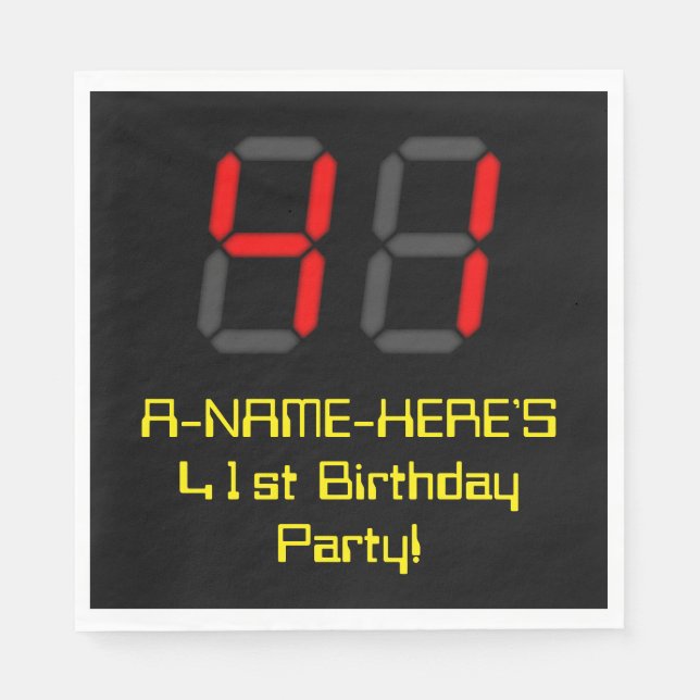 41st Birthday: Red Digital Clock Style "41" + Name Napkins (Front)
