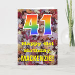 [ Thumbnail: 41st Birthday; Rustic Autumn Leaves; Rainbow "41" Card ]