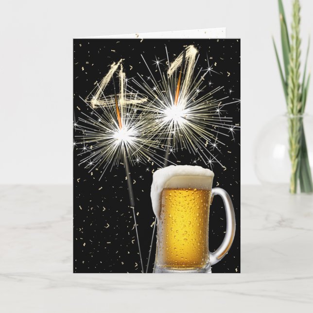 41st Birthday Sparklers With Beer Mug Card (Front)