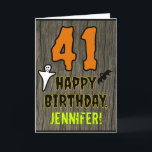 41st Birthday: Spooky Halloween Theme, Custom Name Card<br><div class="desc">The front of this scary and spooky Halloween birthday themed greeting card design features a large number "41", along with the message "HAPPY BIRTHDAY, ", and an editable name. There are also depictions of a ghost and a bat on the front. The inside features an editable birthday greeting message, or...</div>